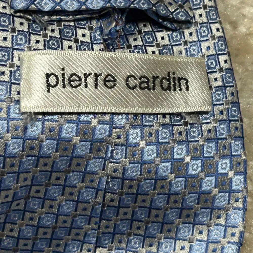 Pierre Cardin Tie Mens Blue Geometric 100% Silk Necktie Classic Formal Business